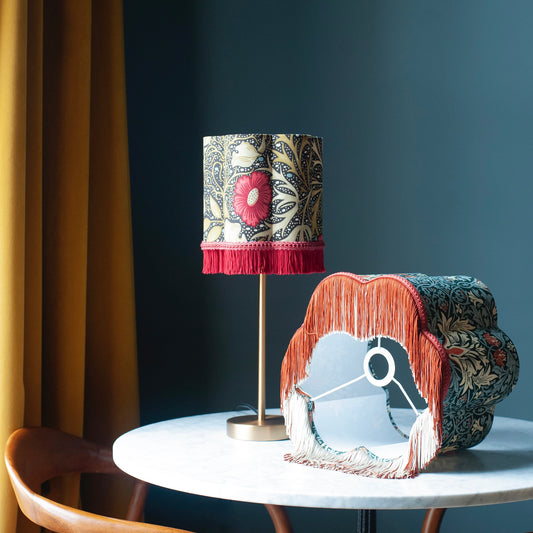 William Morris 'Seaweed' Fringed Scalloped Lampshade - Ebony & Poppy