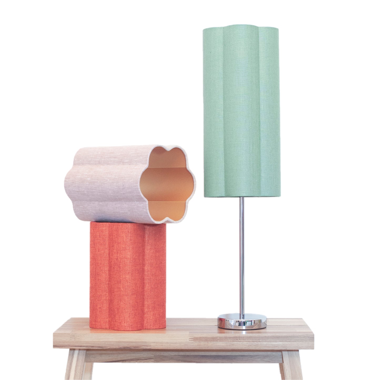 Celadon Green Irish Linen - Tall Chrome Lamp Base