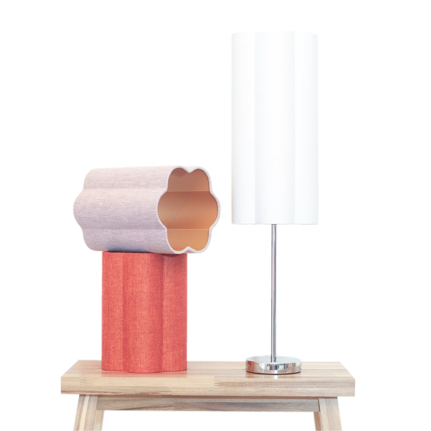 Snow White Irish Linen - Tall Chrome Lamp Base
