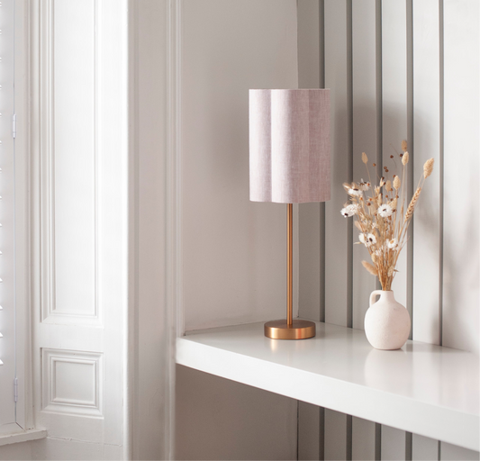 Flecked Biscuit Irish Linen - Tall Brushed Brass Lamp Base