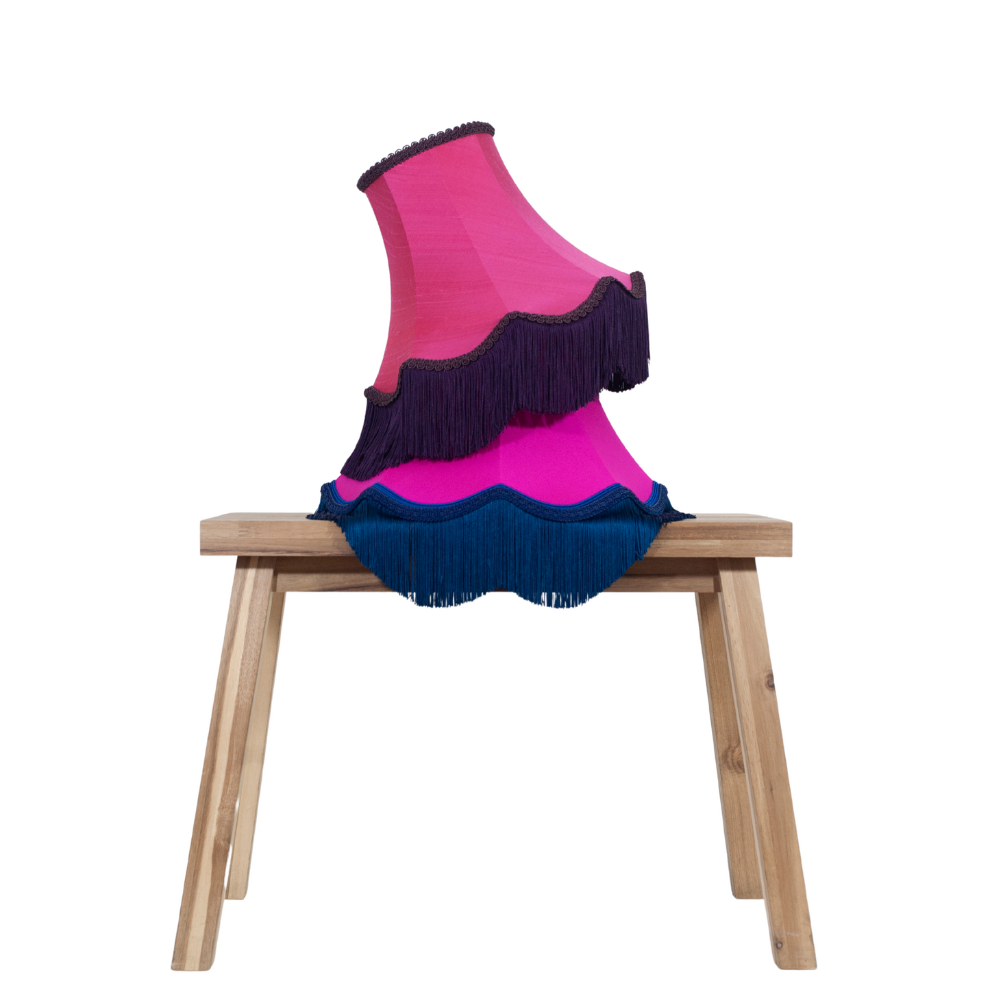 Hot Pink Silk & Navy Fringed Bell Lampshade (EX-DISPLAY)