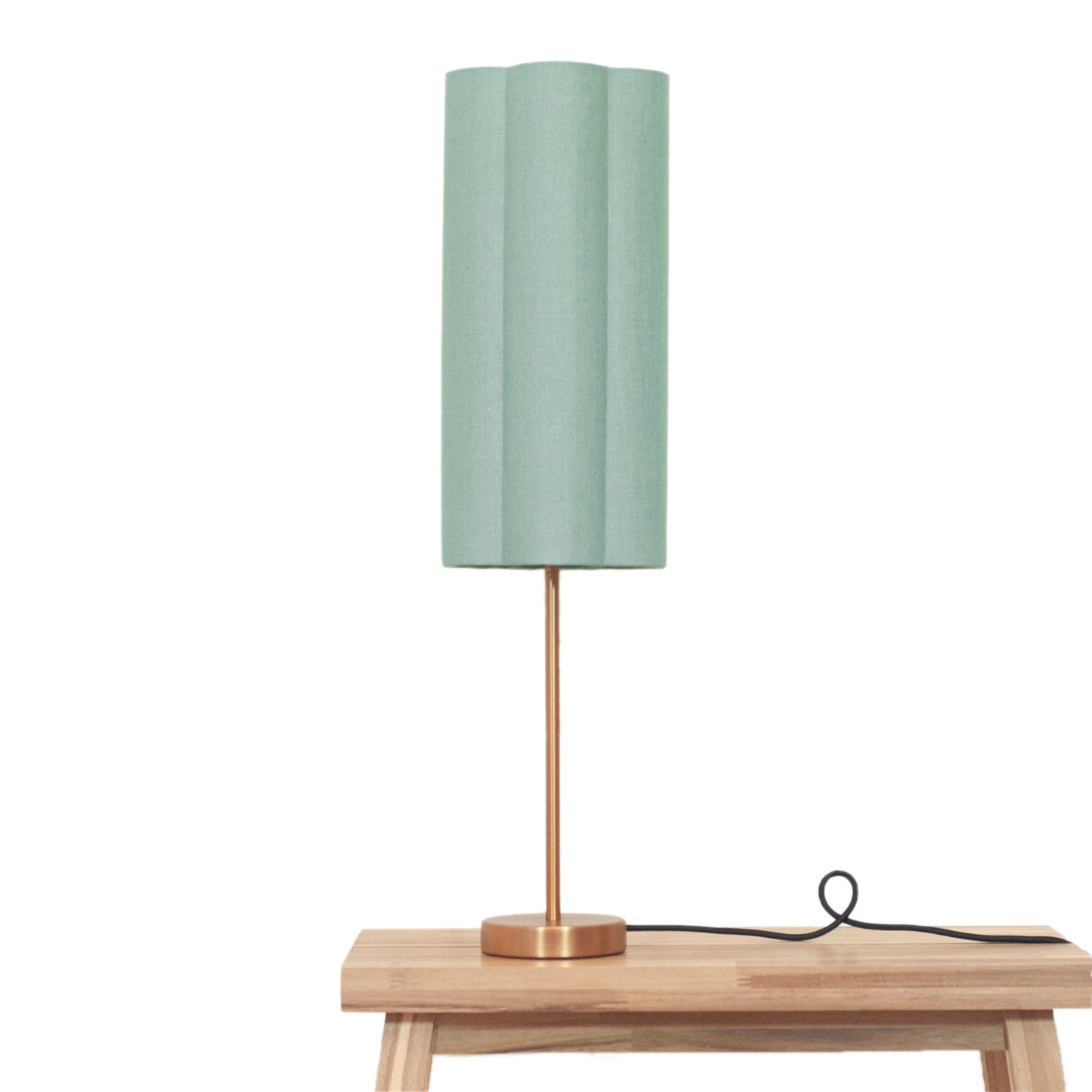 Celadon Green Irish Linen - Tall Brushed Brass Lamp Base