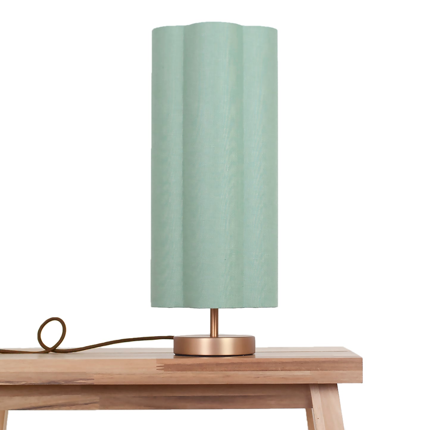 Celadon Green Irish Linen - Tall Lampshade / Small Brushed Brass Lamp Base