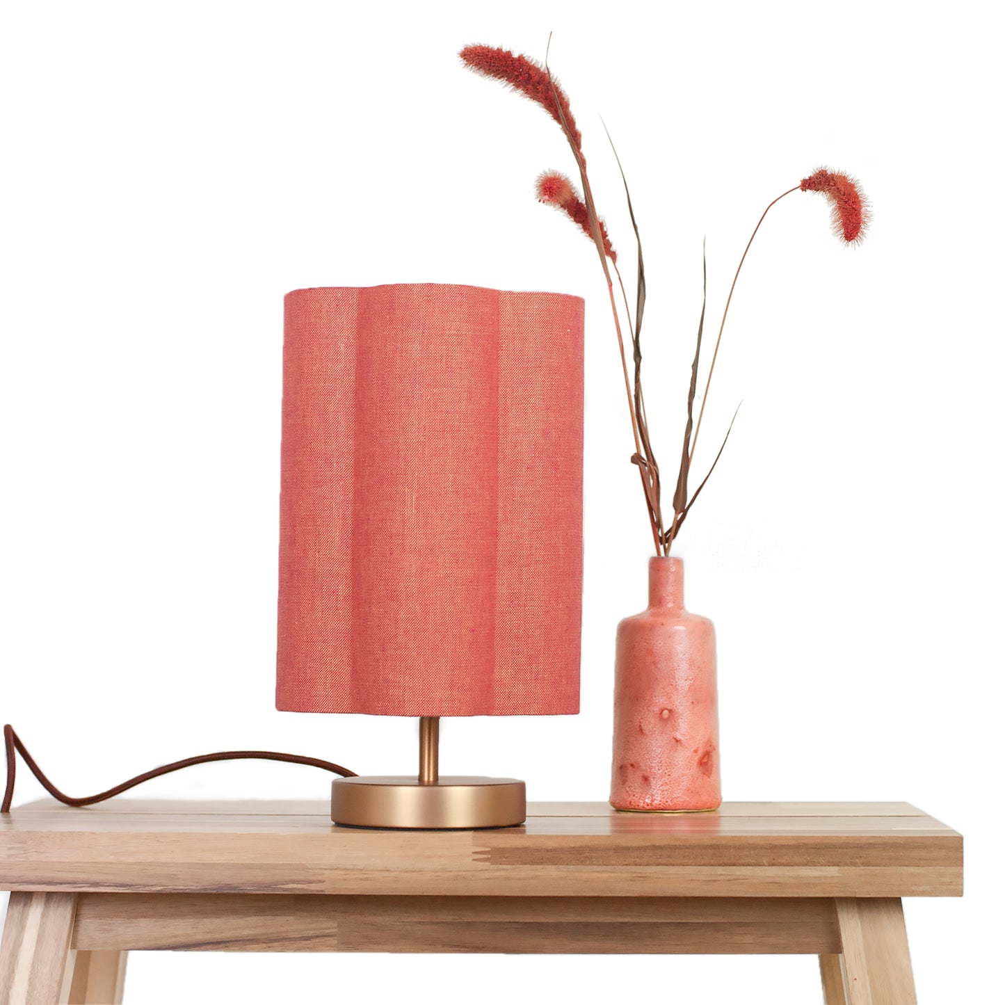 Flecked Rust Irish Linen - Small Brushed Brass Lamp Base
