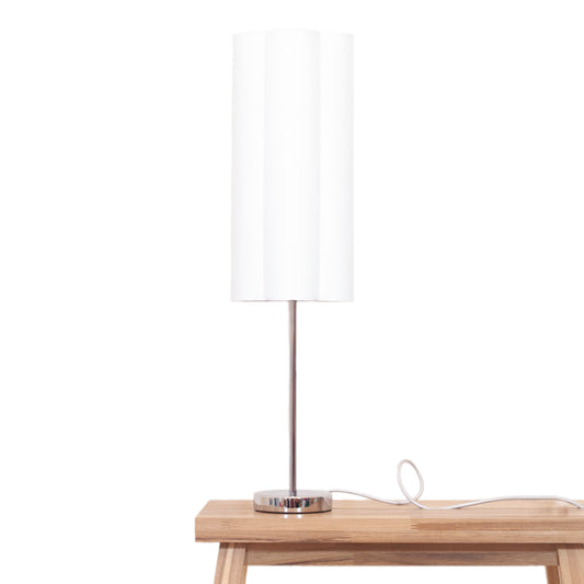 Snow White Irish Linen - Tall Chrome Lamp Base