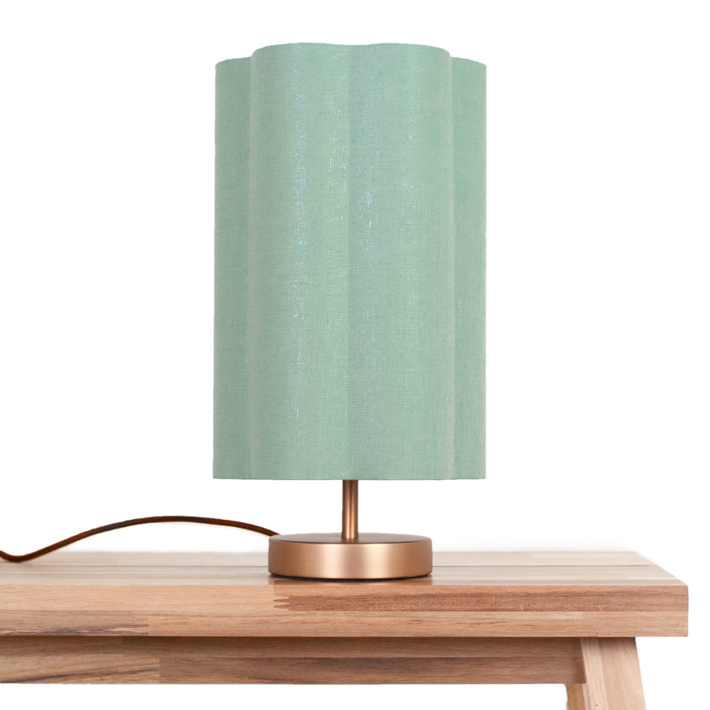 Celadon Green Irish Linen - Small Brushed Brass Lamp Base