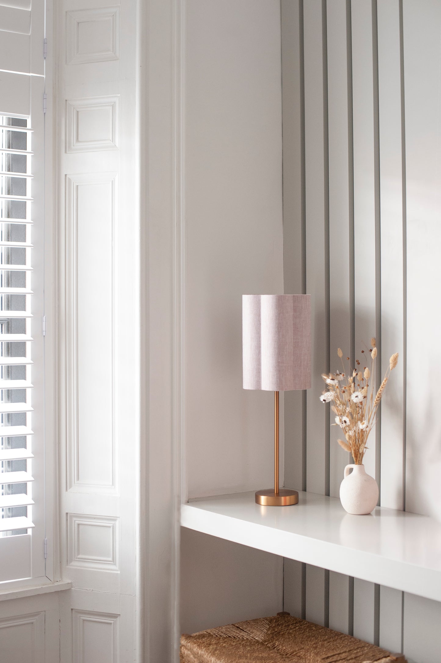 Flecked Biscuit Irish Linen - Tall Brushed Brass Lamp Base