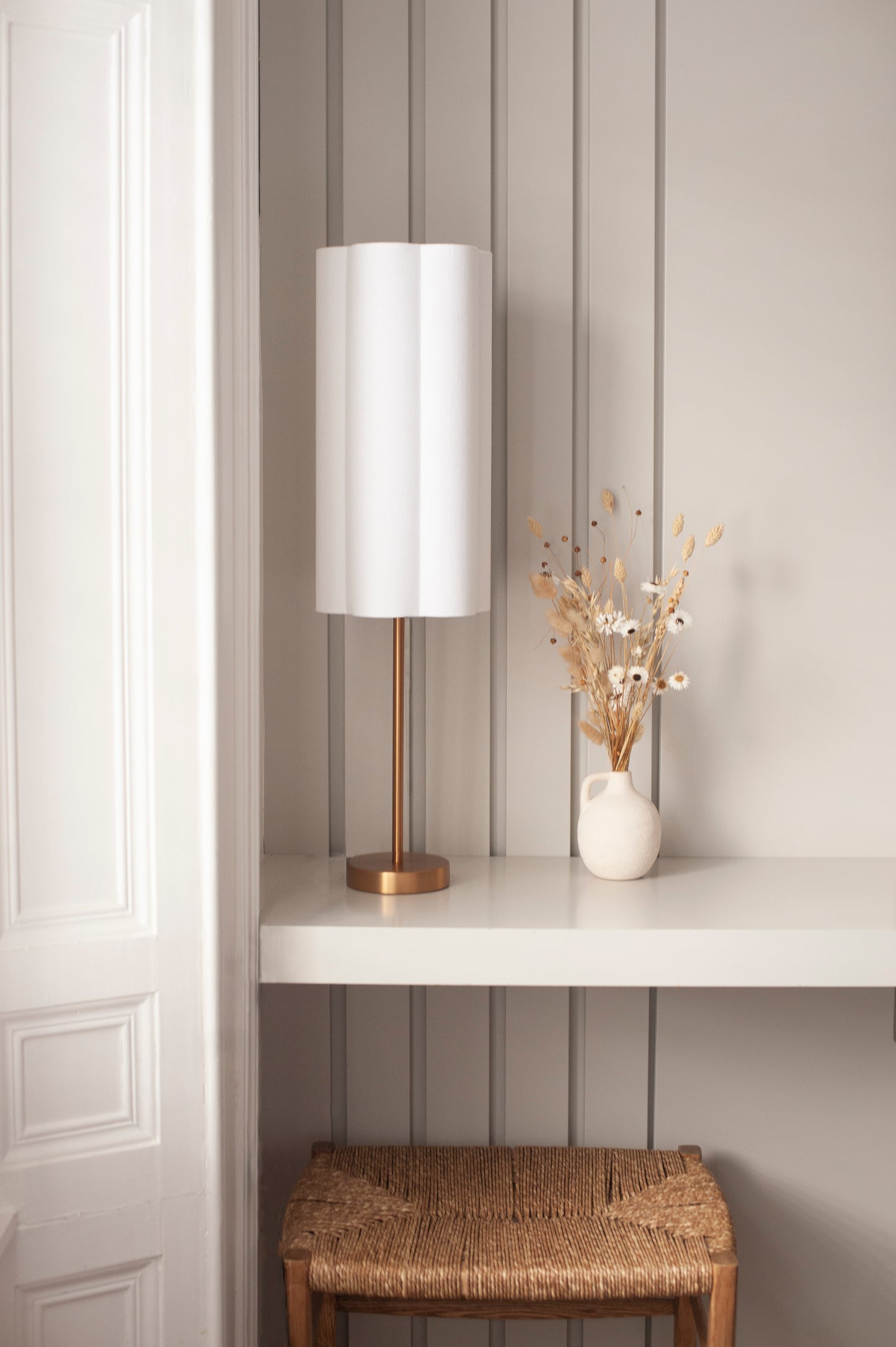 Snow White Linen - Tall Brushed Brass Lamp Base