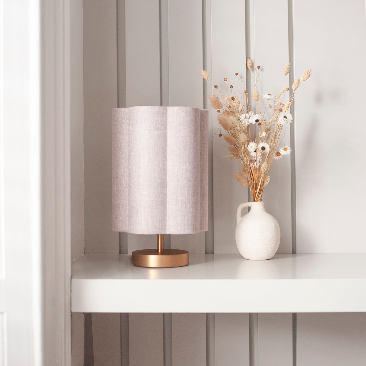 Flecked Biscuit Irish Linen - Small Brushed Brass Lamp Base