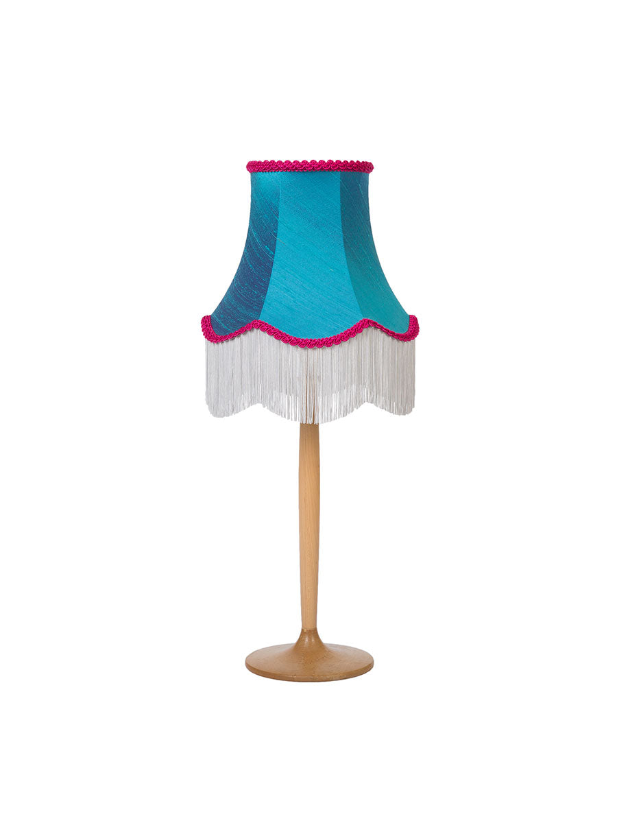 Viridian Blue Silk Fringed Bell Lampshade