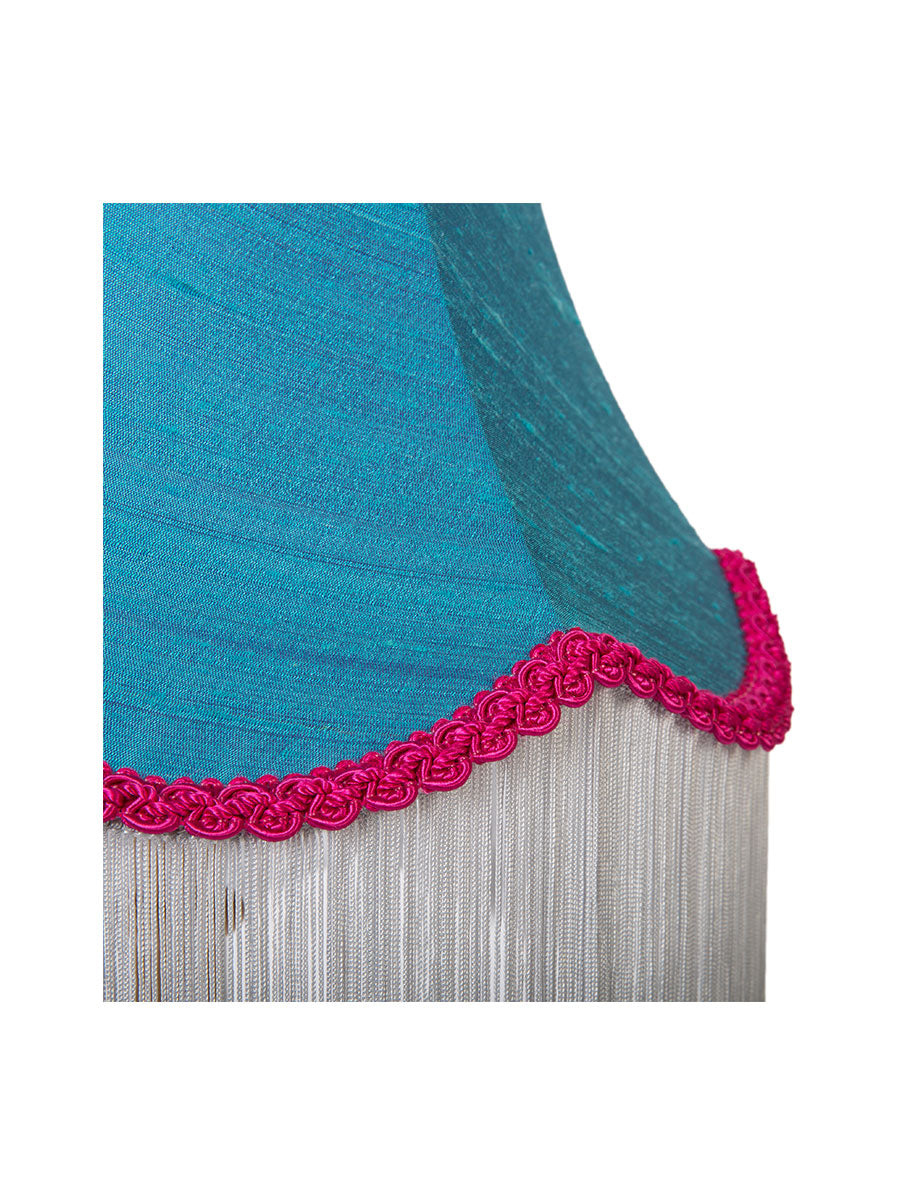 Viridian Blue Silk Fringed Bell Lampshade