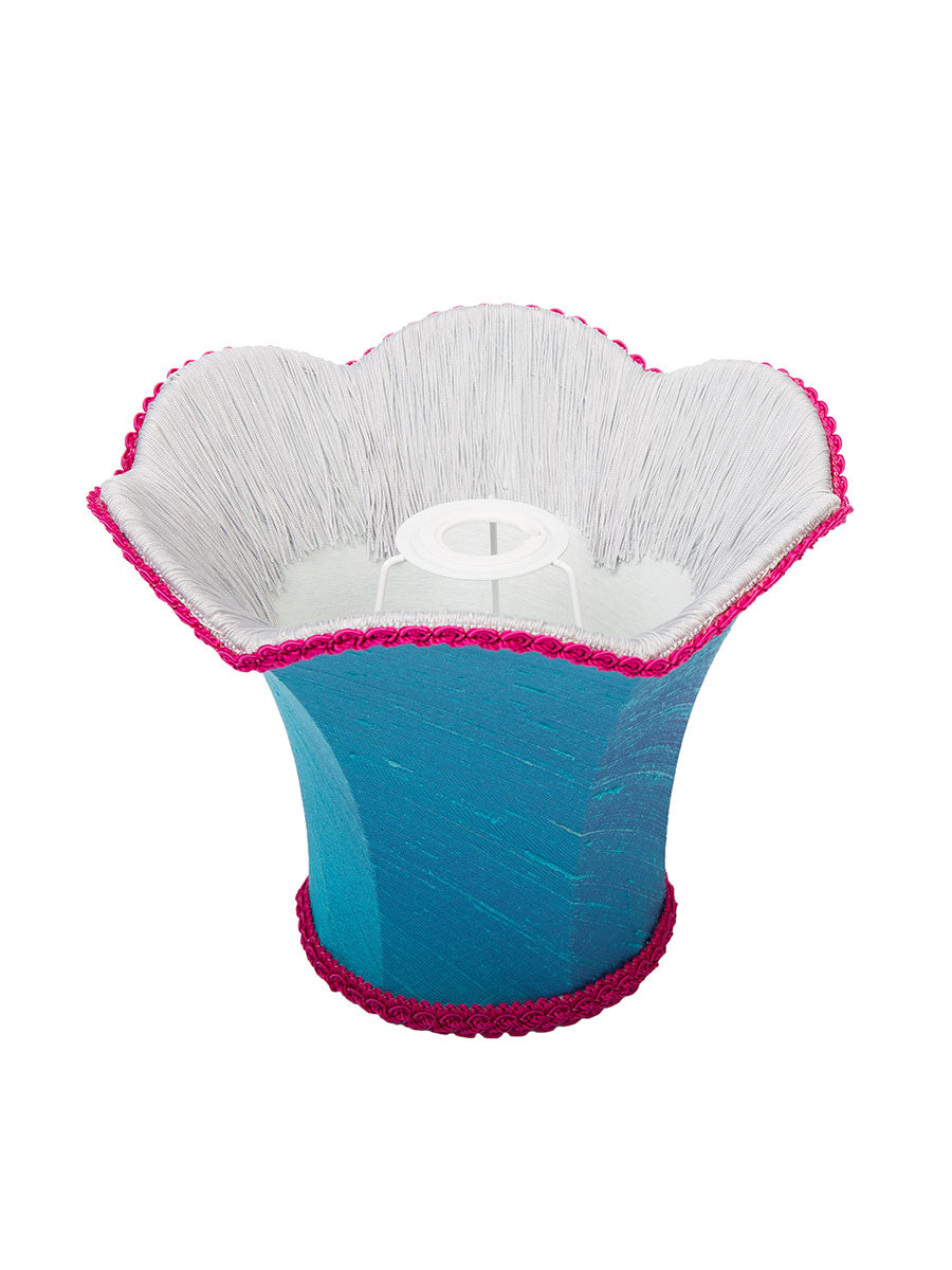 Viridian Blue Silk Fringed Bell Lampshade
