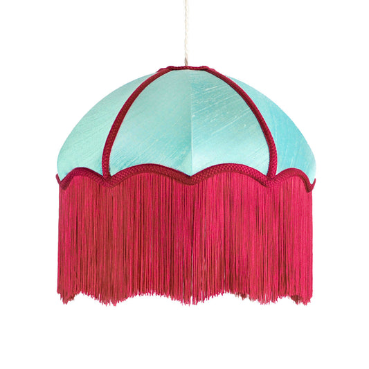 Aqua Blue Silk Curved Tiffany Lampshade