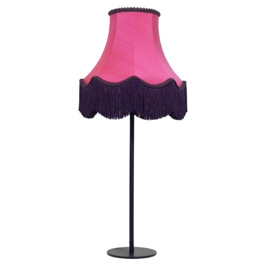 Strawberry Silk & Aubergine Fringed Bell Lampshade
